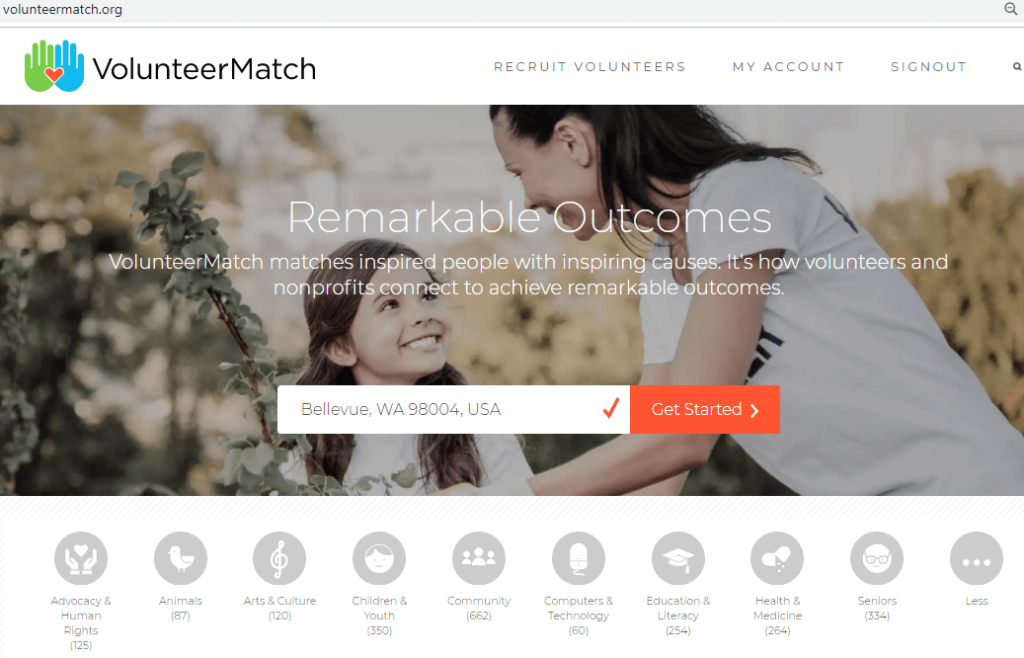 Start Page for VolunteerMatch.org